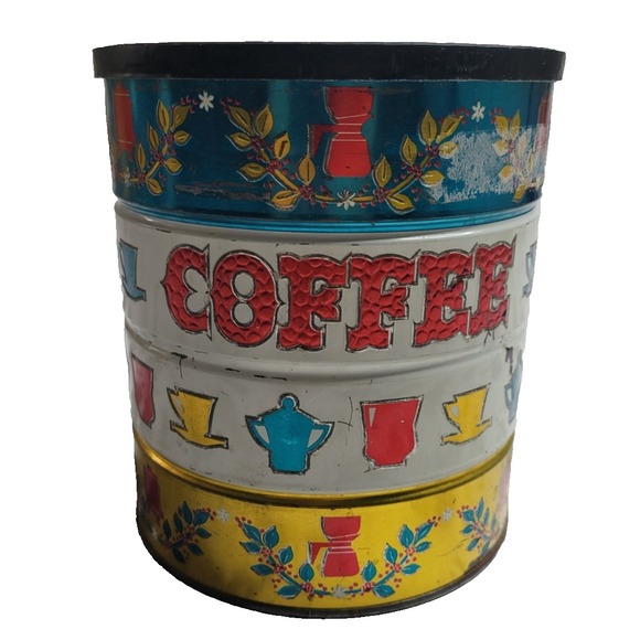Other - Vtg 70's Folgers Butternut Coffee Can Tin Metallic Shiny Colors Bright & Lid